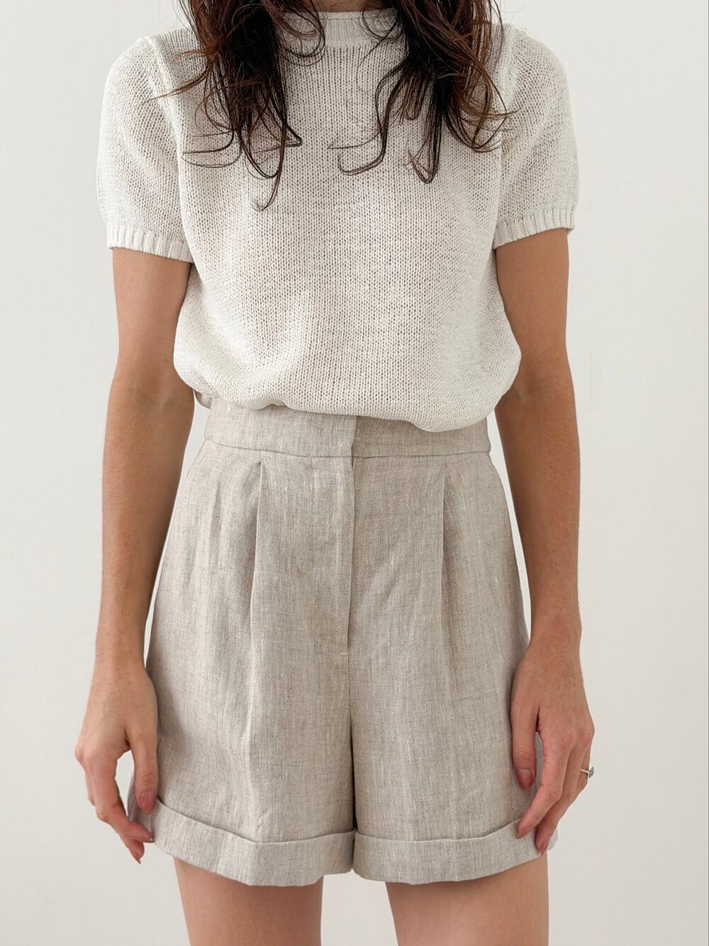Sézane Dogan High‑Waisted Linen Shorts Mottled Beige Women’s FR36 / US4